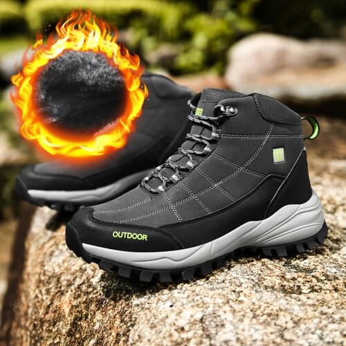 Hiking Shoes Men Winter Boots Warm Snow Boots Non-slip Ankle Hiking Shoes Plus Size14 Mountain Shoes Black Combat Platform Boots