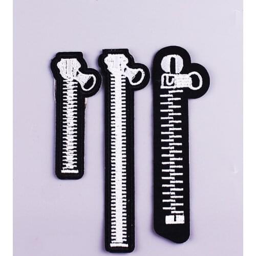 Set Zipper Patch Punk Patch Embroidered Patches For Clothing Black White Applique On Clothes Stickers Iron On Patch On Clothes