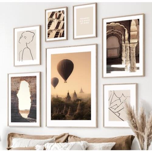 Wall Art Canvas Painting Islamic Palace East Gate Hot Air Balloon Nordic Posters And Prints Wall Pictures For Living Room Decor