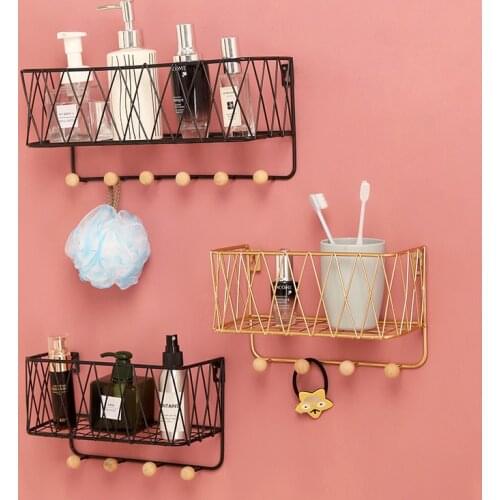 Nordic Iron Mesh Storage Basket Grid Flower Pot Hanging Rack No Punching Holders Kitchen Wall Hanging Storage Shelf Home Decor