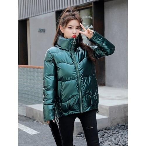 2020 New Parkas Womens Down Cotton Coat Winter Jacket Lady Cotton-padded Zipper Glossy Winter Thick Warm Jacket Outwear K498