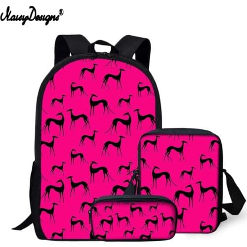 NOISYDESIGNS 2021 New 3Pcs/Set Cute School Bags Colorful Greyhound Dog Printing Backpack Casual Fashion Design Book Bags For Kid