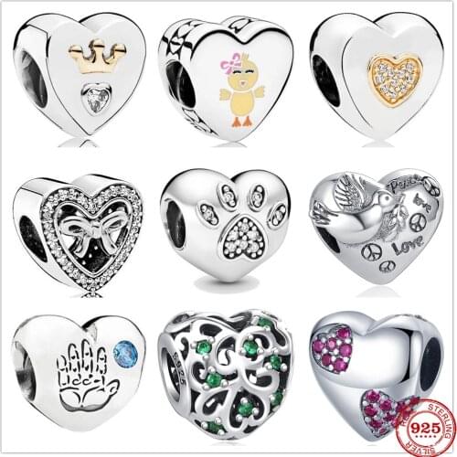 New Original Silver Bow Heart Dog Paw Charm Bead fit Pandora charms silver 925 beads Bracelet for women DIY Jewelry Gift