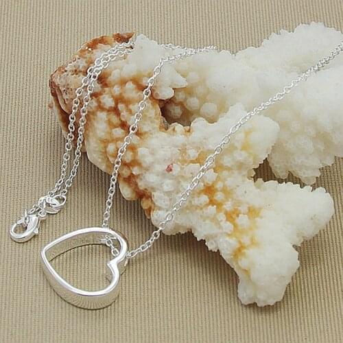 New Fashion Jewelry 925 Silver Simple Hollow Heart Pendant Necklaces Charm Jewelry Necklace For Women Men