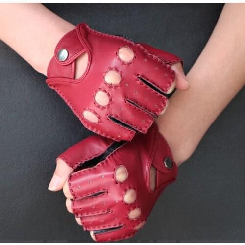 NEW Men and Women Sheepskin Gloves Wrist Half Finger Driving Glove Solid Unisex Adult Fingerless Mittens Real Genuine Leather