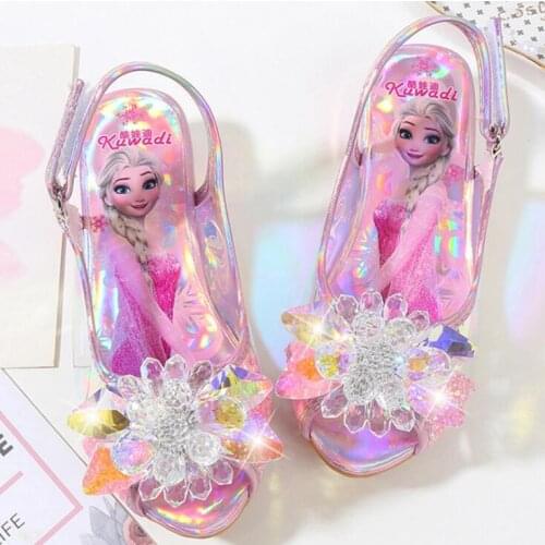 Girls Princess Sandals Leather Glitter Crystals Rhinestones Party Shoes Knot Kids Shoes Elsa Sandals Children Christmas gift