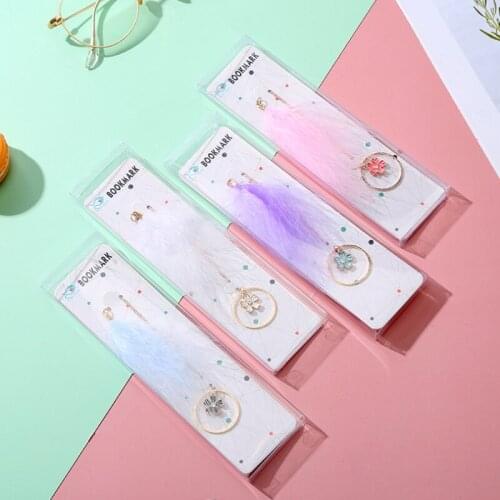 Cherry Blossom Feather Pendant Bookmark Creative Exquisite Metal Art Pattern Book Mark Page Folder Marker Office School Supplies