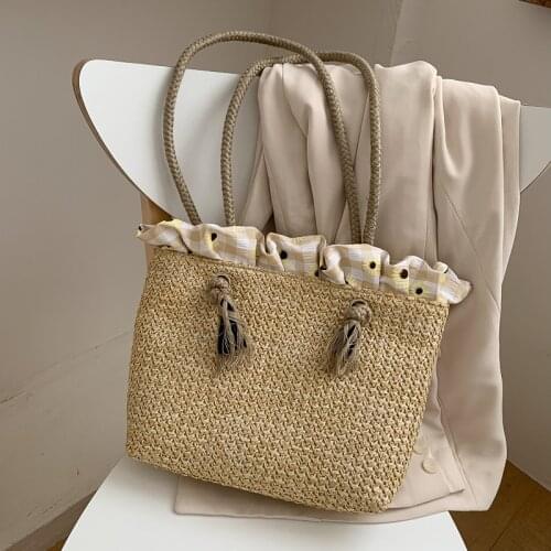 Casual Womens Summer Straw Bag Tote Shoulder Bags Large Wicker Woven HandBag Female 2021 New Braided Pouch Beach Bag