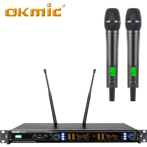 Professional OKMIC OK-002U+OK-DPA3 UHF/PLL wireless microphone system dual handheld Mic For Stage Performance Wireless Mic home