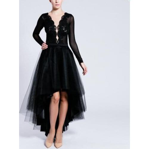 Simple Black Fashion Long Skirts Tutu Faldas Saias Woman Skirt Hi Low Maxi Skirts For Formal Party Custom Tulle Skirt Jupe Femme