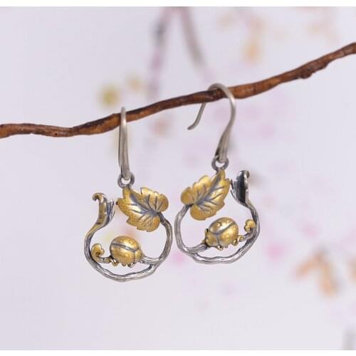 S925 silver restoring ancient ways female fashion temperament and fresh ladybug Jin Shuye eardrop Thai silver earrings