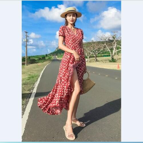 Chiffon dress female 2020 In the summer The new v-neck floral irregular falbala In the long A holiday Beach dress