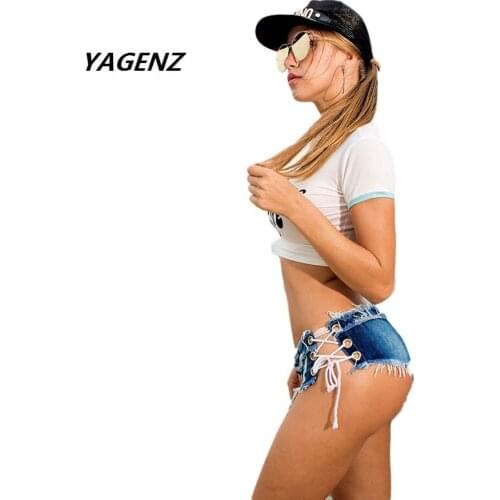 2019 Sexy Sandy beach Night Club Girls Low Waist Denim Thong Shorts Micro Mini Jeans Shorts Femme Womens Disco Dance Hotpants Ho