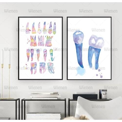 Dental Art Tooth Canvas Painting Watercolor Wall Art Poster Dental Hygienist Canvas Print Teeth Gifts Wall Pictures Clinic Decor