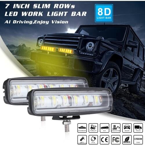 7" 90W convex lens LED Light Bar Small Single Row 8D Yellow Spotlight for Motorcycle Tractor Boat Off Road 4WD 4x4 Truck SUV