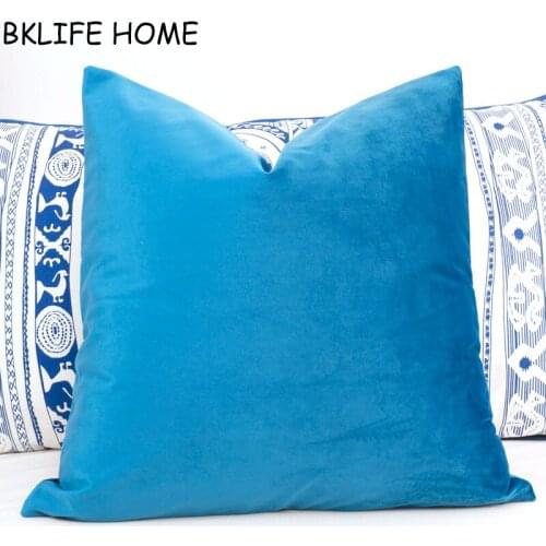 High Quality Soft Lake Blue Velvet Cushion Cover Blue Pillow Case No Balling-up Without Stuffing