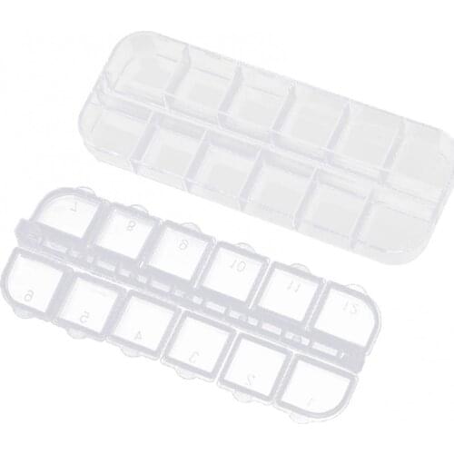 12-Grid Storage Box Transparent Nail Art Tips Rivet Pearl Metal Sequin Manicure Storage Box Organizer