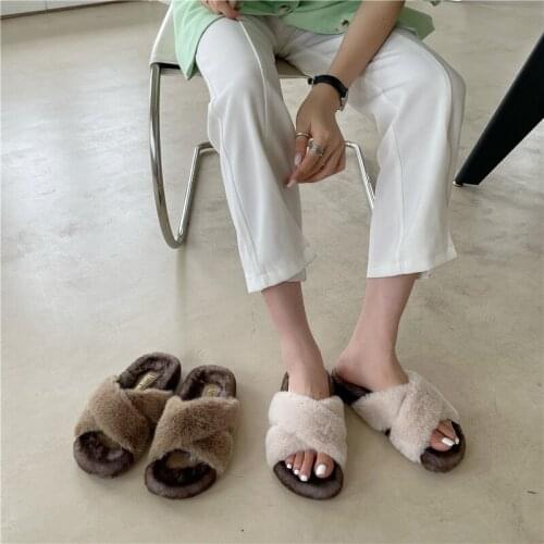 2021 new womens home slippers mink cross sandals comfortable casual flat bottomed womens shoes