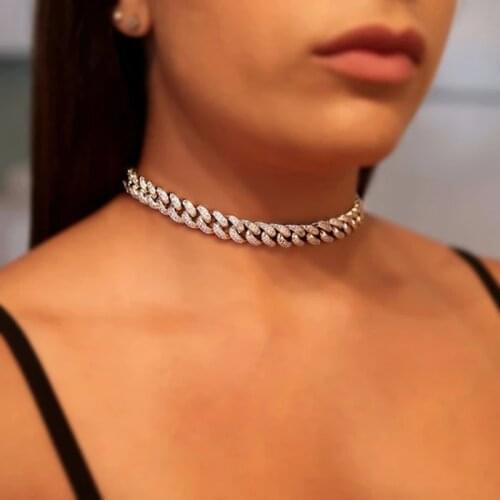 2020 Iced Out 5A Cubic Zirconia CZ Miami Cuban Chain Sparking Bling Hip Hop Women Jewelry 12mm Cuban Bracelet Choker Necklace