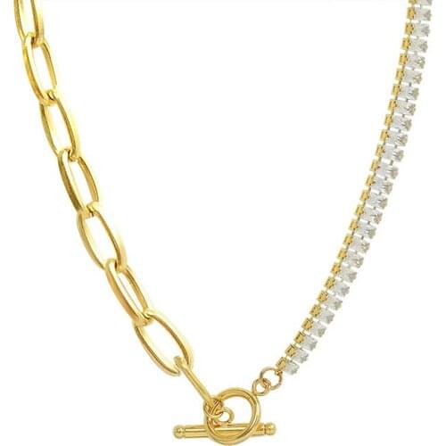 Statement Stainless Steel Chain Necklaces For Women Elegant Gold Metal Crystal Women Collar Necklaces Wedding Jewelry Gift