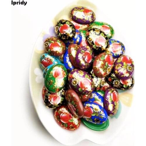 10Pcs/lot 18x25mm Cabochon with Japan Painting Vintage,Japanese Colored Drawing Half Oval Flower Pattern fit Diy Jewelry making