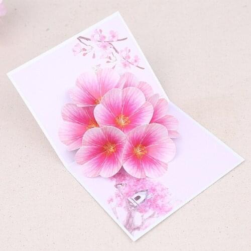 10pcs Wholesale 3D Handmade Pink Peach Blossom Paper Blessing Greeting Card Mothers Day Thanksgiving Valentines Day Gift