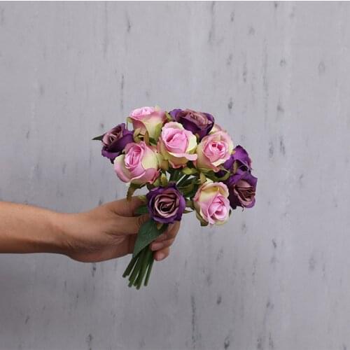12 Heads Artificial Silk Flower Wedding Decorations Blush Rose Bouquet