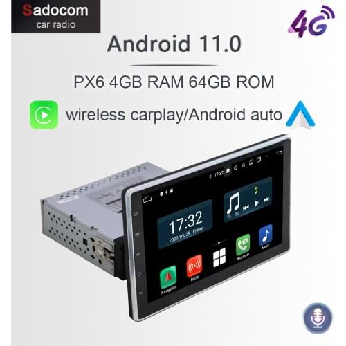 Carplay PX6 10.1" 1 din IPS Android 10.0 4GB+64GB Car DVD Player GPS multimedia RDS autoradio wifi Bluetooth 5.0 For universal