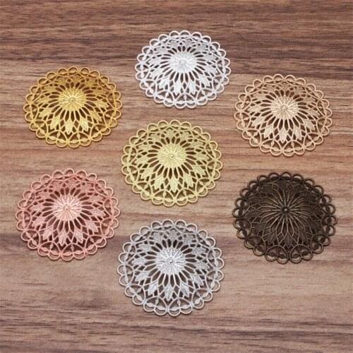 BASEHOME 10pcs 36mm Vintage Hollow Flower Motif Charms Filigree Flower Pendant Jewelry Connector for DIY Necklace Bracelet