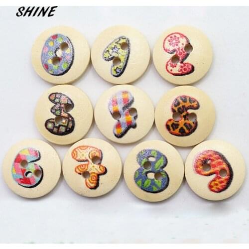 SHINE 50PCs Wooden Sewing Buttons Scrapbooking Round Two Holes Number Pattern 15mm Costura Botones Decorate bottoni botoes