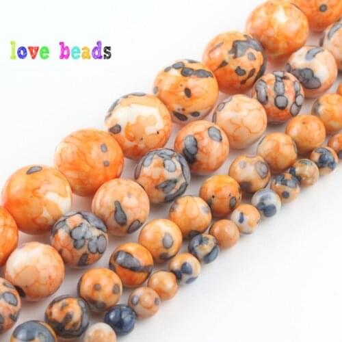 4/6/8/10/12mm Orange Blue Natural Stone Beads Spotted Rain Jaspers Loose Spacer Bead For Jewelry Making Diy Accessories 15"
