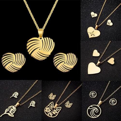 Fashion Simple Love Heart Flower Pendant Earring Necklace Set For Women Engagement Wedding Valentines Day Gift Jewelry Set