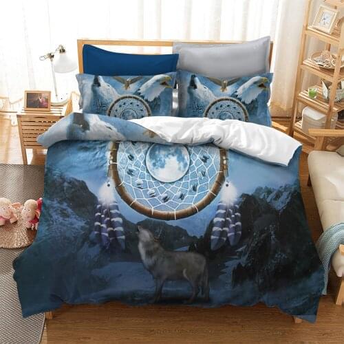 3D animal bedding sets dark blue gradient background wolf and eagle are fighting printing bedding sets for boys