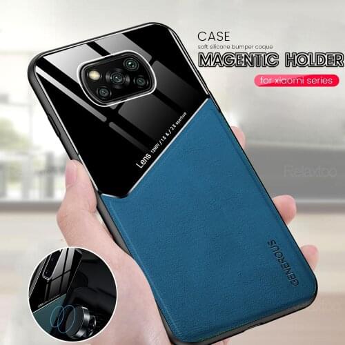 Leather texure magnetic car bracket phone cover for xiaomi poco x3 nfc redmi note 9s 9 8 9a 9c nfs 8a f2 pro shockproof coque