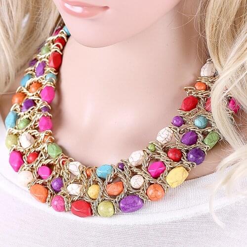 HAHA&TOTO All Seasons Womens Semi-precious Stone Turquoise Strands Beaded Necklace Statement Choker Jewelry Fashion