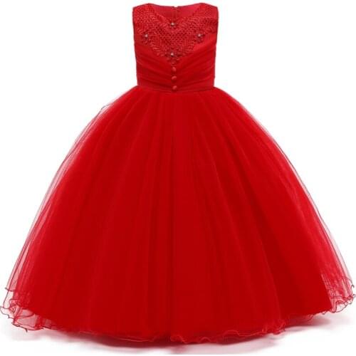 Flower child wedding party Bridesmaid child long beaded dress girl Princess Birthday Party ball communion formal dress vestido