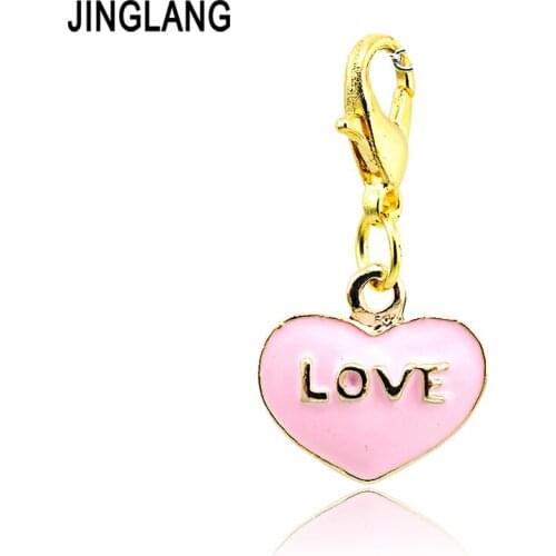 JINGLANG Brand New Charms Pendants Alloy Golden Love Letter Heart Lobster Clasp Pendants Necklace DIY Jewelry Accessories