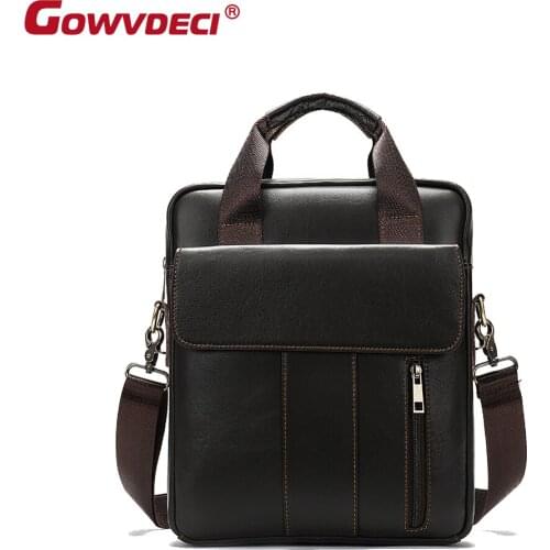 Genuine Leather diagonal cross casual mens bag business handbag simple solid color vertical section shoulder bag briefcase tide