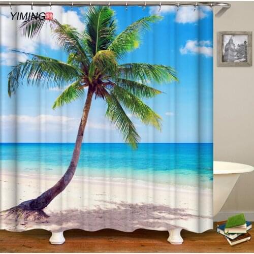 Seaside beach printing bathroom shower curtain polyester waterproof and mildew proof home decoration curtains Customizable size