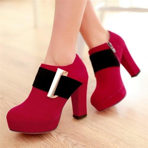 PXELENA Fashion Women Pumps 2019 Spring Autumn Chunky Block Thick High Heels Shoes Ladies Office Round Toe Buckle Mixed Color