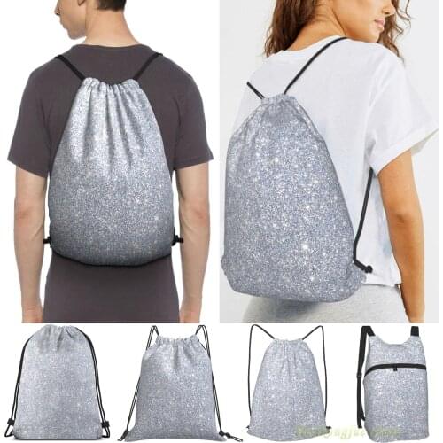 Silver Metallic Sparkly Glitter Men Outdoor Travel Gym Bag Waterproof Drawstring Backpack Women Fitness Swimming Bag