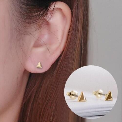 Shuangshuo Bling Gold Solid Cartilage Small Triangle Stud Earrings for Women Geometric Punk Jewelry boucle d'oreille femme 2017