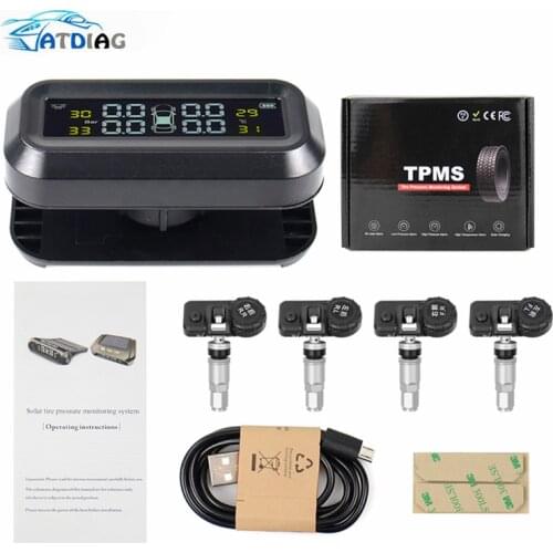 Solar TPMS Car Tire Pressure Alarm Monitor System Display Intelligent Temperature Warning Fuel Save with 4 Sensors tpms