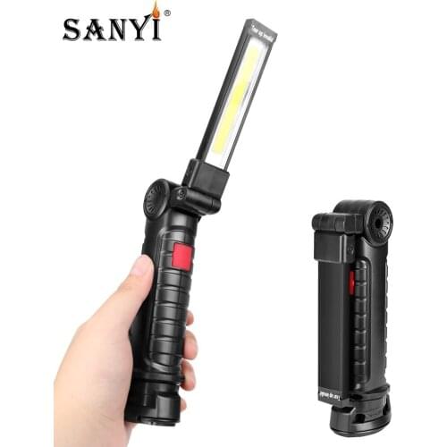 Foldable Flashlight Magnetic Work Light 5 Mode COB LED Inspection Lamp Portable Lantern Hanging Hook Torch For Car Repairing