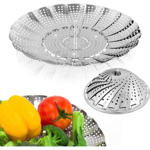 Folding Dish Steam Basket Stainless Steel Veggie Steamer Basket Mesh Vegetable Cooker Steamer Expandable Pannen Kitchen Tool