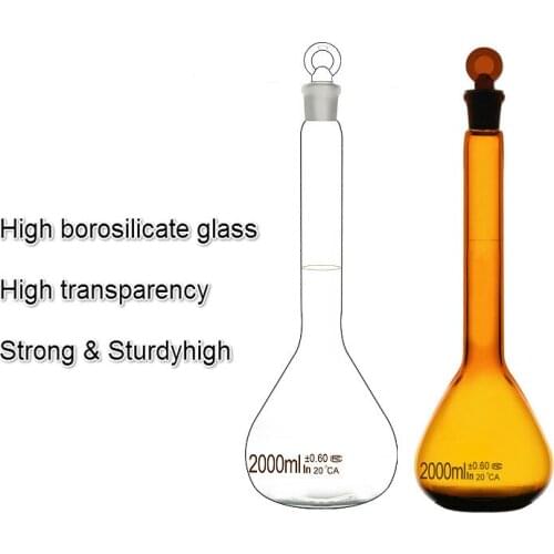 Glass Volumetric Flask Transparent Container Bottle Brown Flask With Glass Plug 2000 mL Grade A