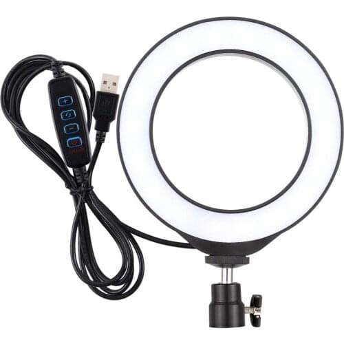 PULUZ USB 3 Modes Dimmable LED Ring On-Camera Video Lights with Cold Shoe Tripod Ball Head (10 inch)