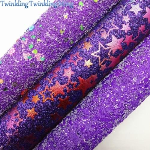 Purple Glitter Fabric, Stars Printed Glitter Fabric Sheets For Bow A4 21x29CM Twinkling Ming XM020C