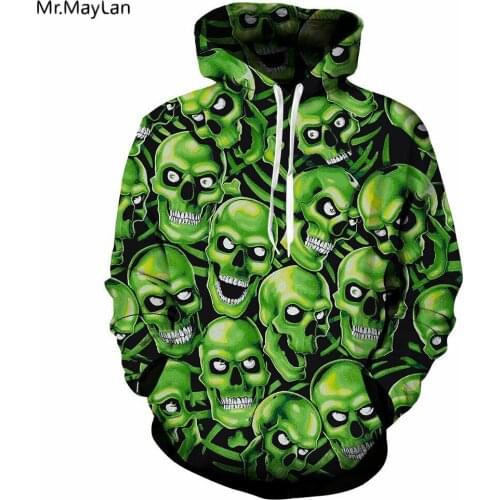 Cool Green Skulls Heads Print 3D Hoodies Men/Women Hiphop Hood Sweatshirts Pullovers Jackets Streetwear Tops Boys Coat Clothes