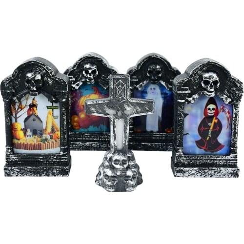 1pcs Halloween Decoration LED Skull Pumpkin Tombstone Lamp Comes With Electronic Home Garden Horror Haunted House Props